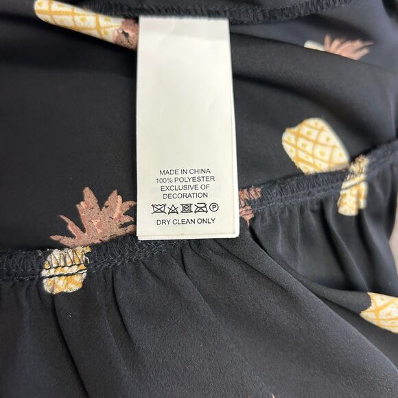 Kate Spade NY Black Yellow Pineapple Print V-Neck Ruffle Hem Blouse Size XXS - Picture 11 of 13